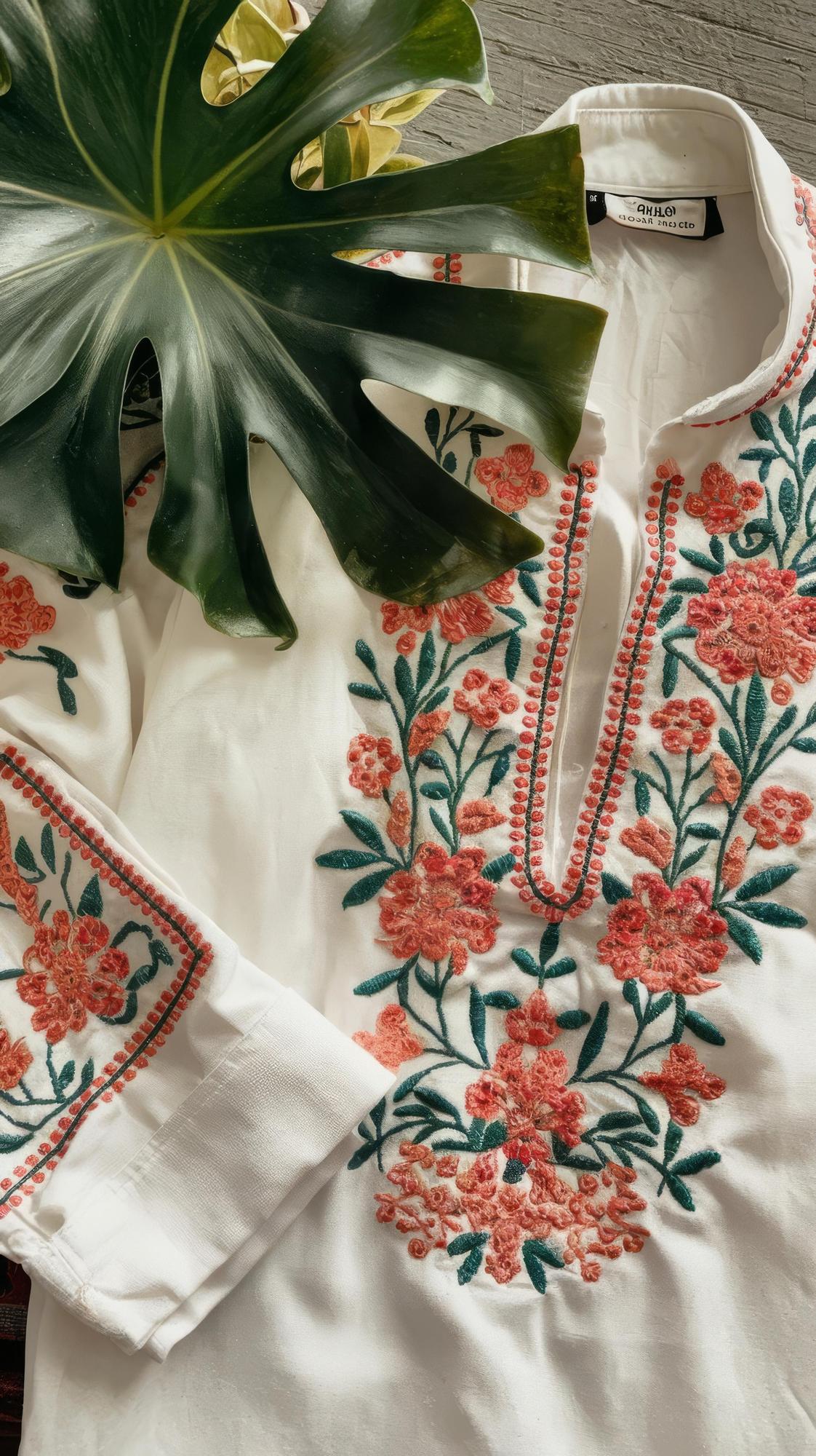 embroidered linen shirt with floral motif