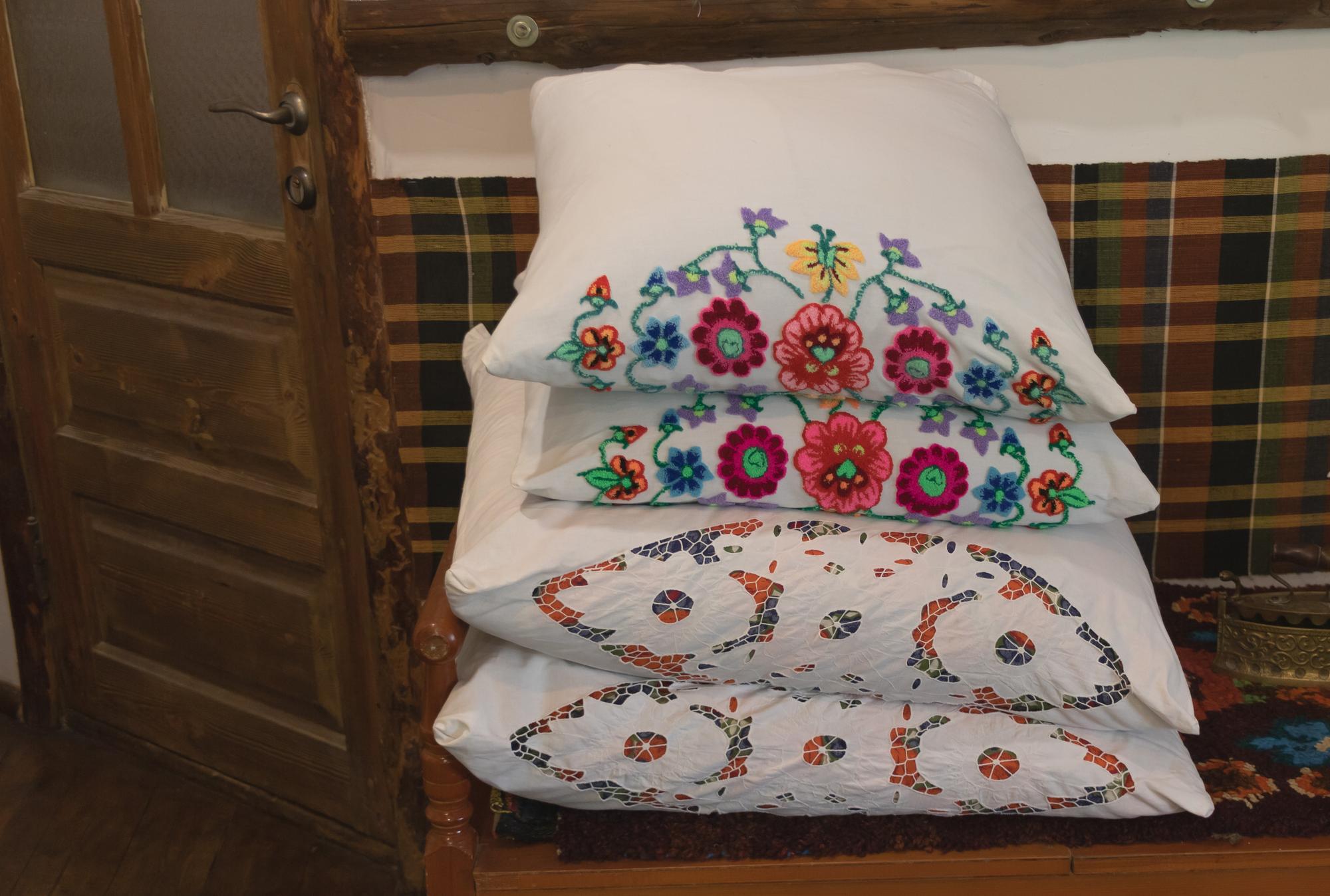 embroidered pillow with traditional pattern